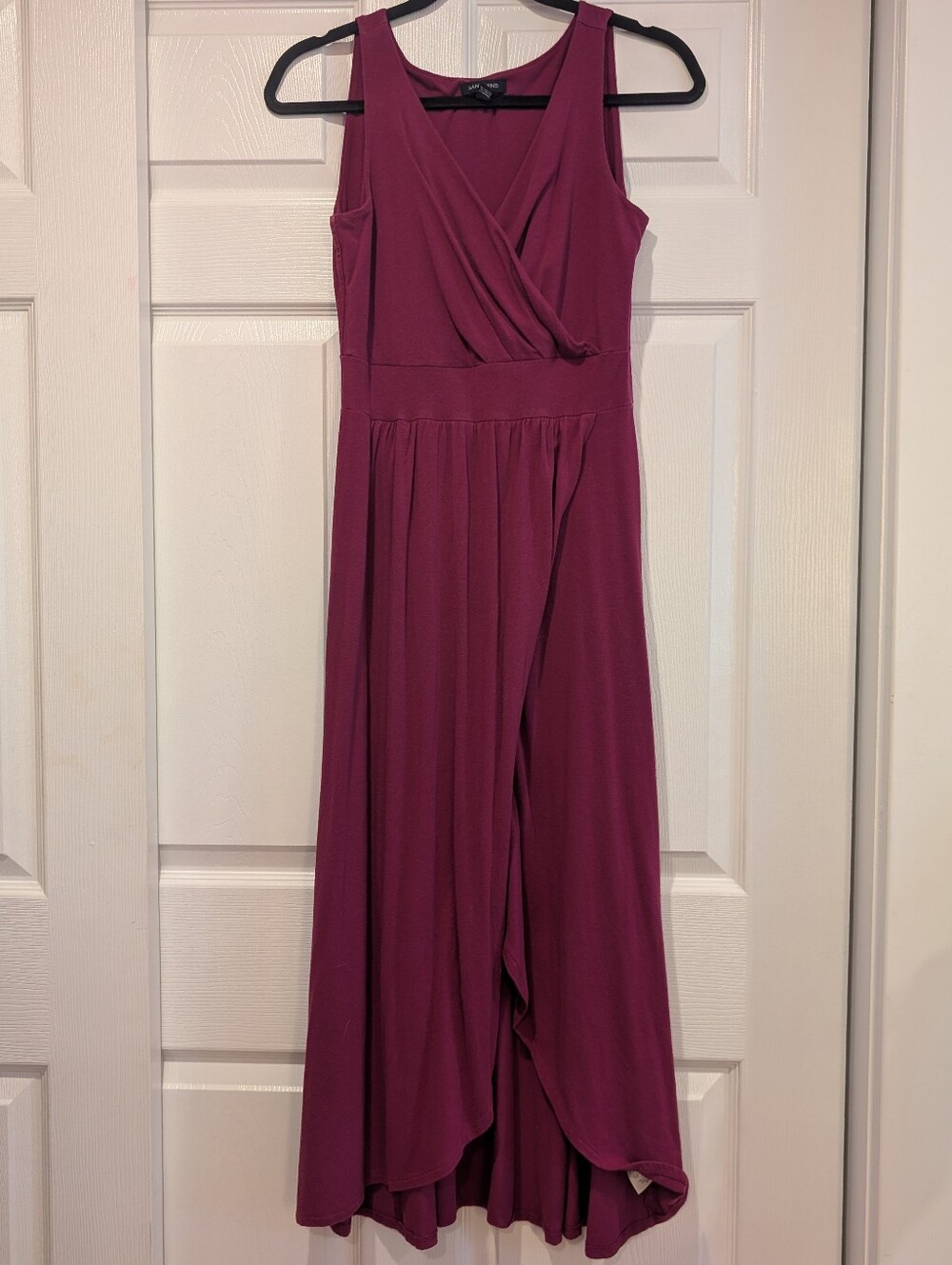 Lands' End Sleeveless High-Low Faux Wrap Maxi Dress in Plum